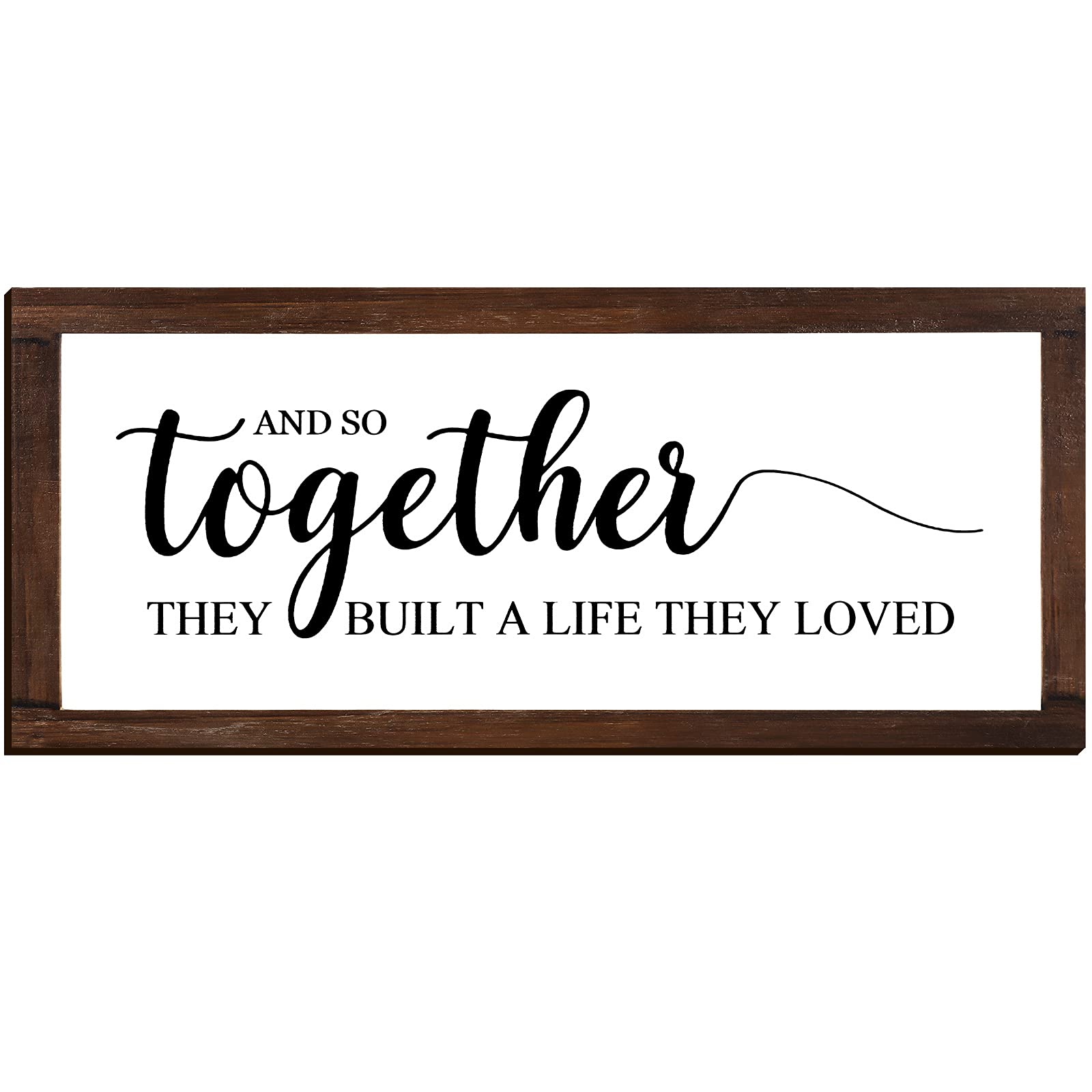 Together They Built A Life They Loved Sign 14 x 6.4 Inches Farmhouse Wall Decor Rustic Modern Framed Wood Sign Hanging Plaque fo
