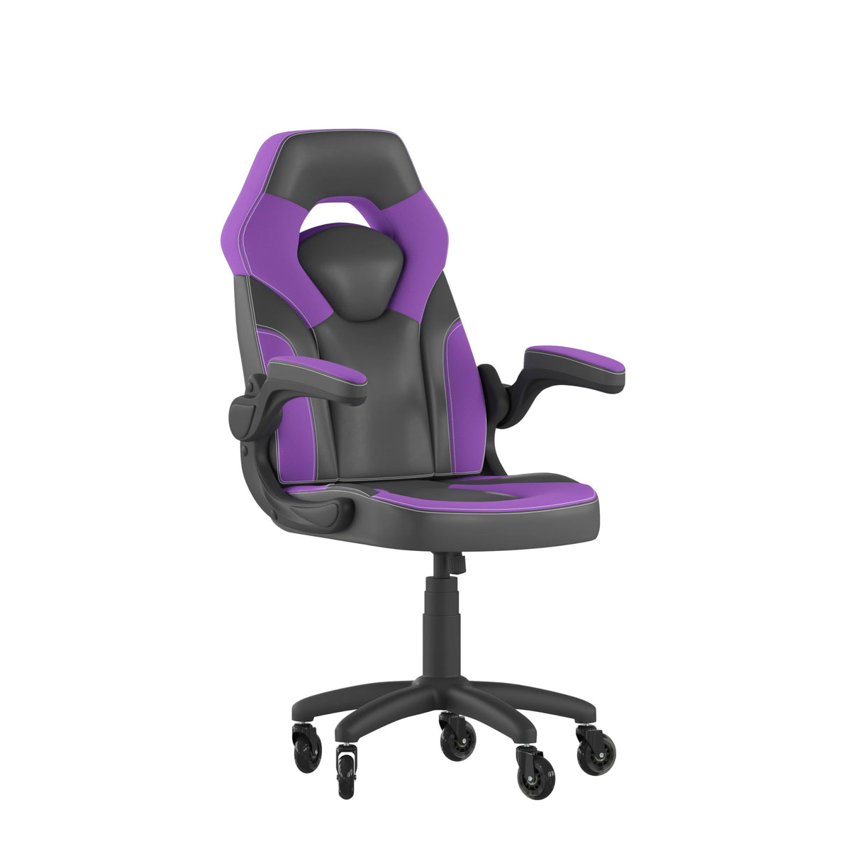 Flash Furniture X10 Gaming Chair Racing Office Computer Pc Adjustable Chair With Flip-Up Arms And Transparent Roller Wheels, Purple/Black Leathersoft