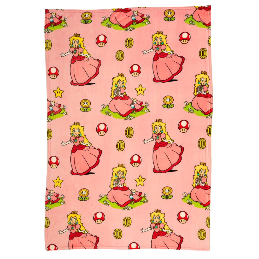 Nintendo Super Marios Bros. Princess Peach Girl Bedding Super Soft Silk Touch Throw, 46 In X 60 In, (Officially Licensed Product