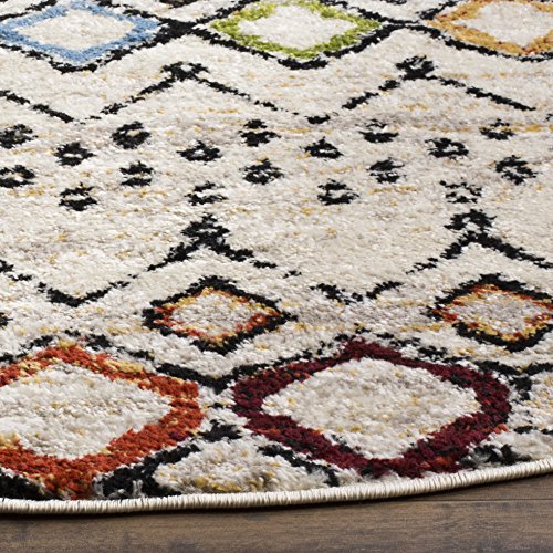 Safavieh Amsterdam Collection 4' Round Ivory/Multi Ams108K Moroccan Boho Non-Shedding Living Room Bedroom Area Rug