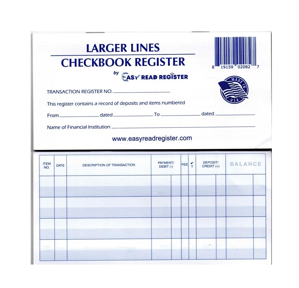 Larger Lines Checkbook Registers, Made In The Usa, Wider Lines Low Vision Large Print (24-25-26 Calendars, 24)