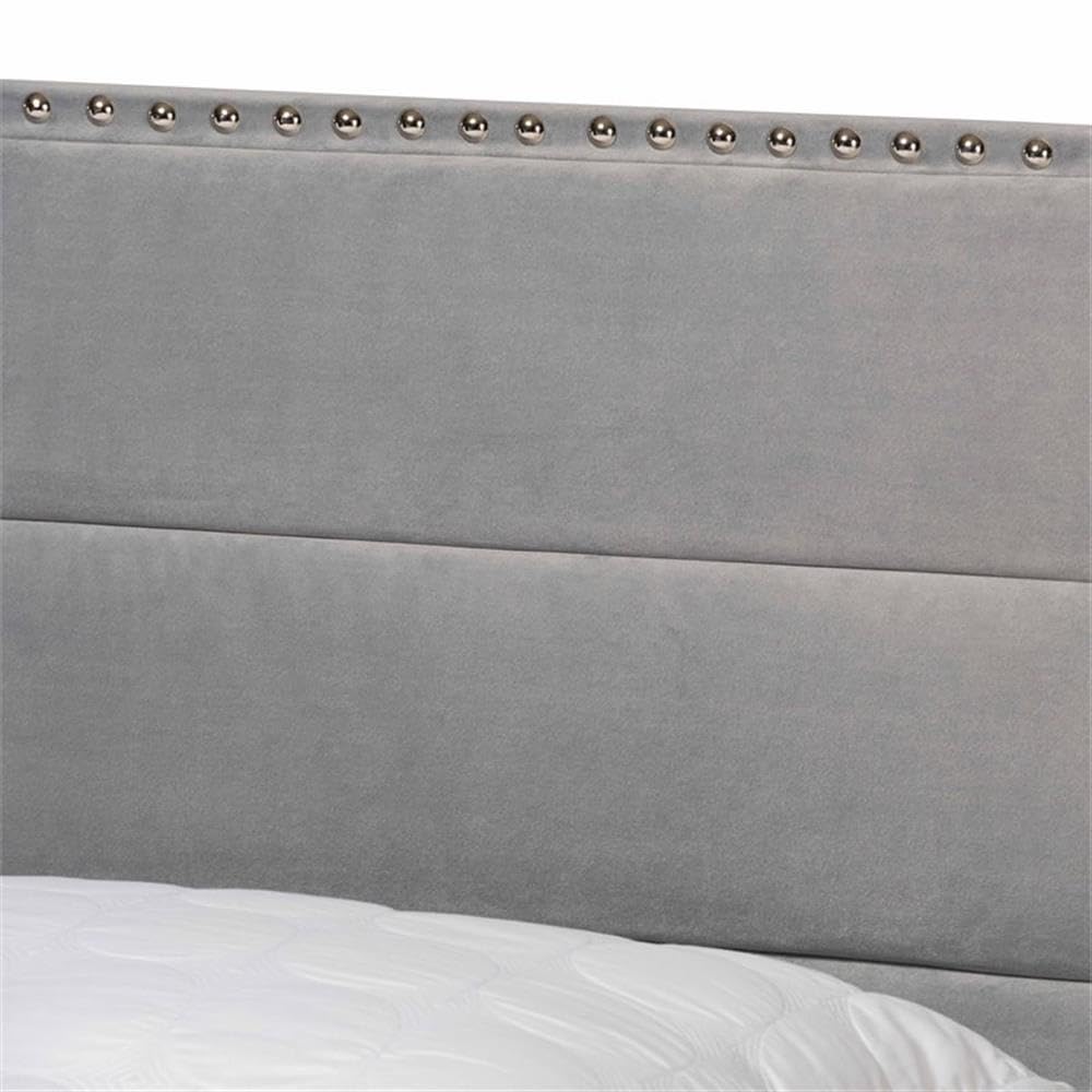 Baxton Studio Tamira Modern and Contemporary Glam Grey Velvet Fabric Upholstered Full Size Panel Bed