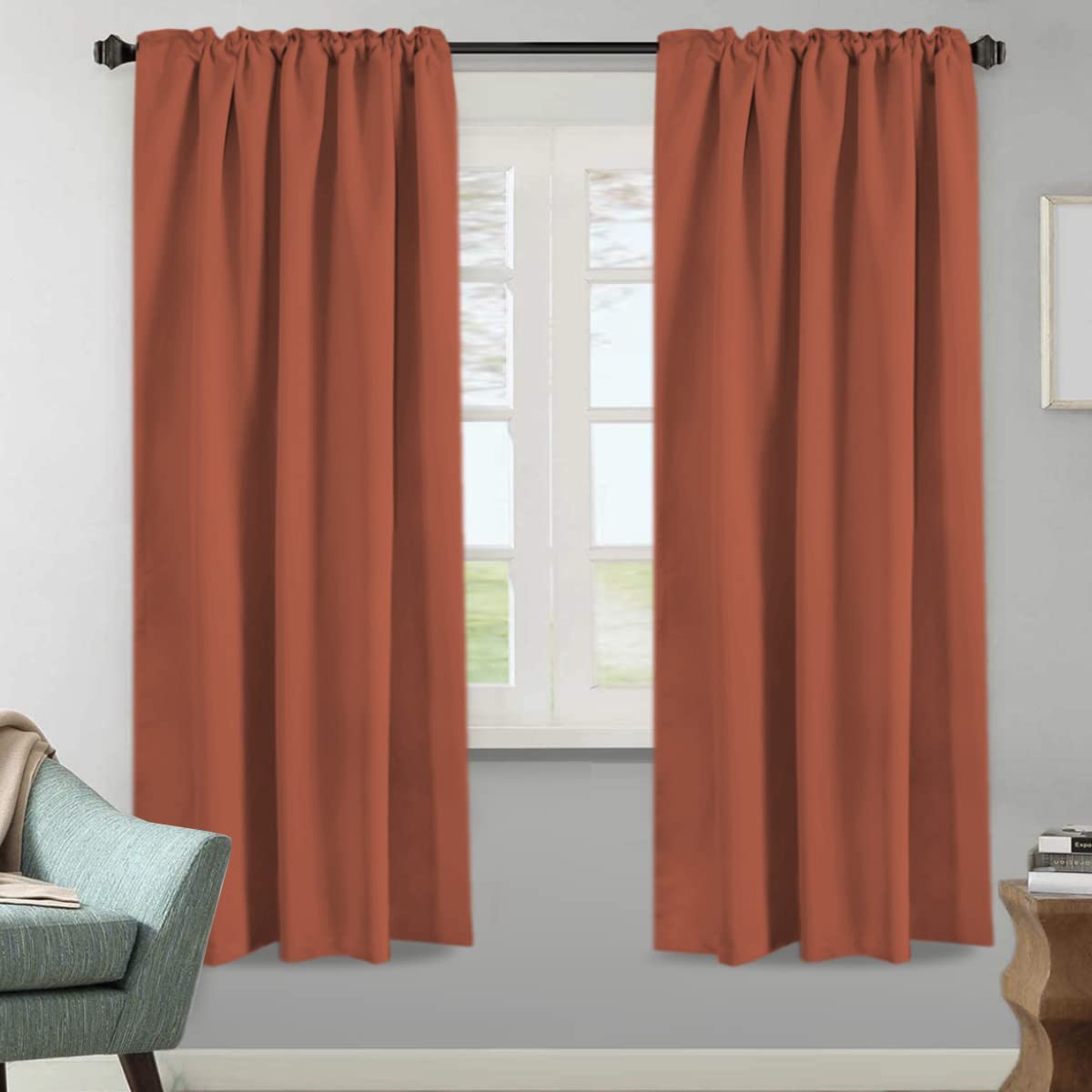 H.Versailtex Blackout Curtains Thermal Insulated Window Treatment Panels Room Darkening Blackout Drapes For Living Room Back Tab/Rod Pocket Bedroom Draperies, 52 X 72 Inch, Orange, 2 Panels
