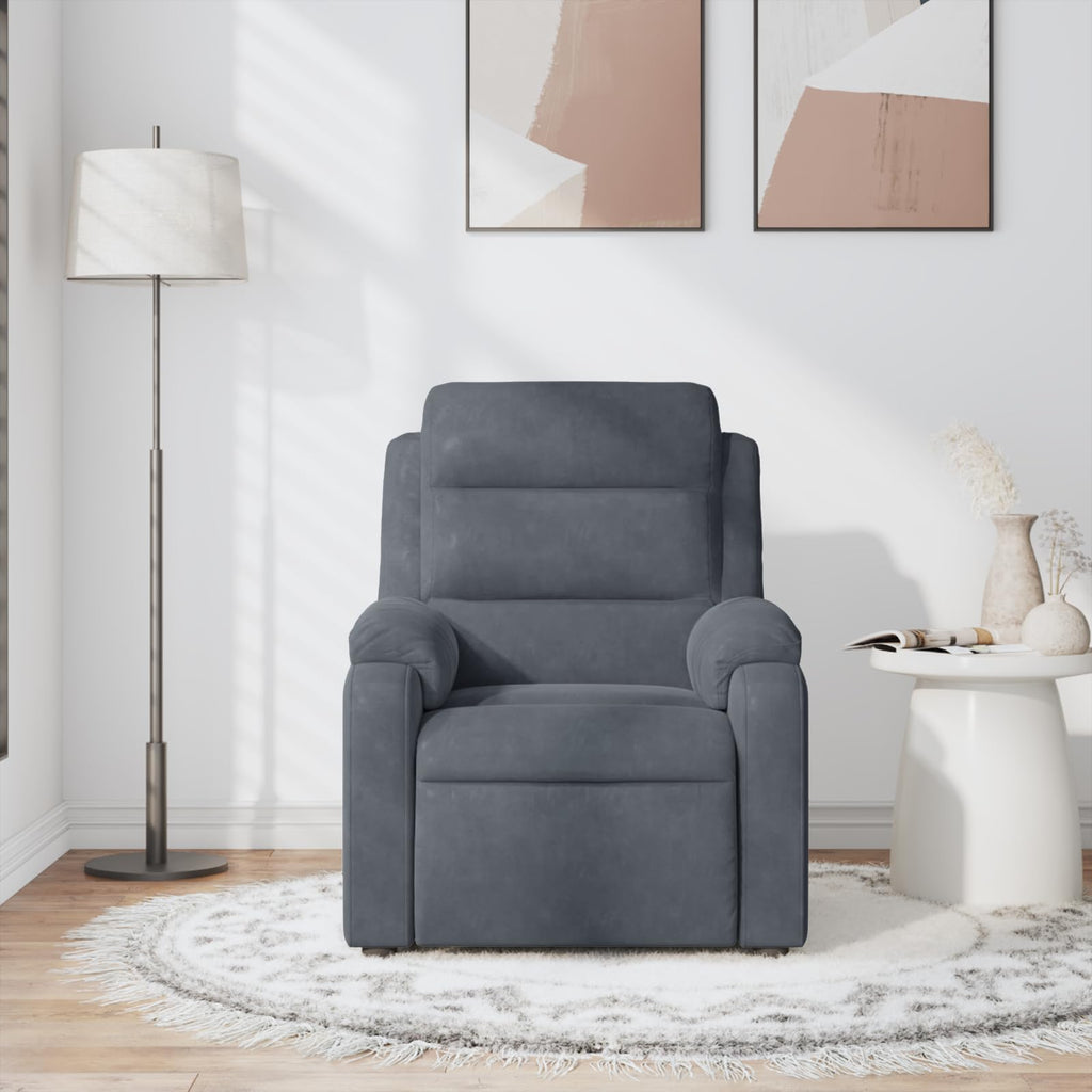 vidaXL Massage Recliner Chair with 6-Point Vibration Massage and Convenient Side Pocket, Dark Grey Velvet Rocker, Adjustable Backrest & Footrest Lounge Seat for Living Room, USB Charge Port