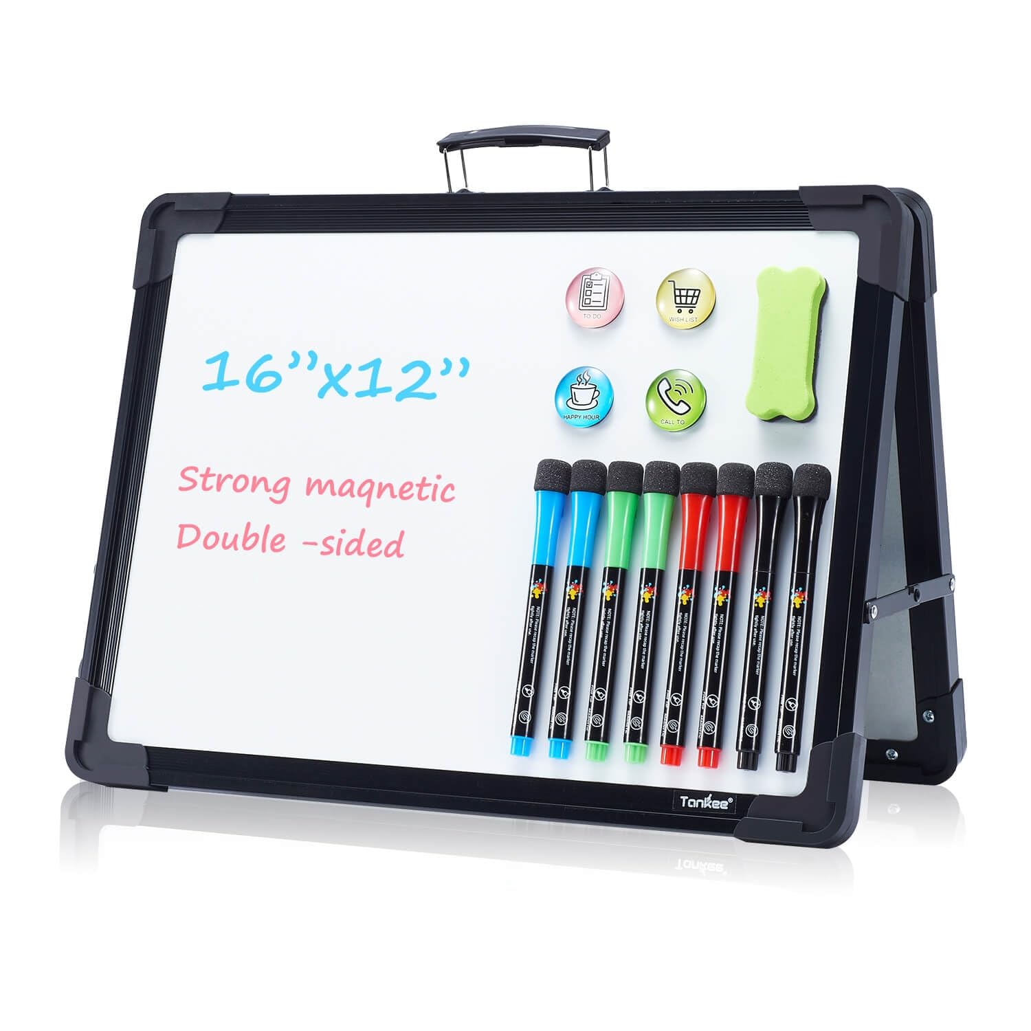 Small Dry Erase White Board - Tankee Magnetic Desktop Foldable Whiteboard Portable Mini Easel Double Sided On Table Top With Hol