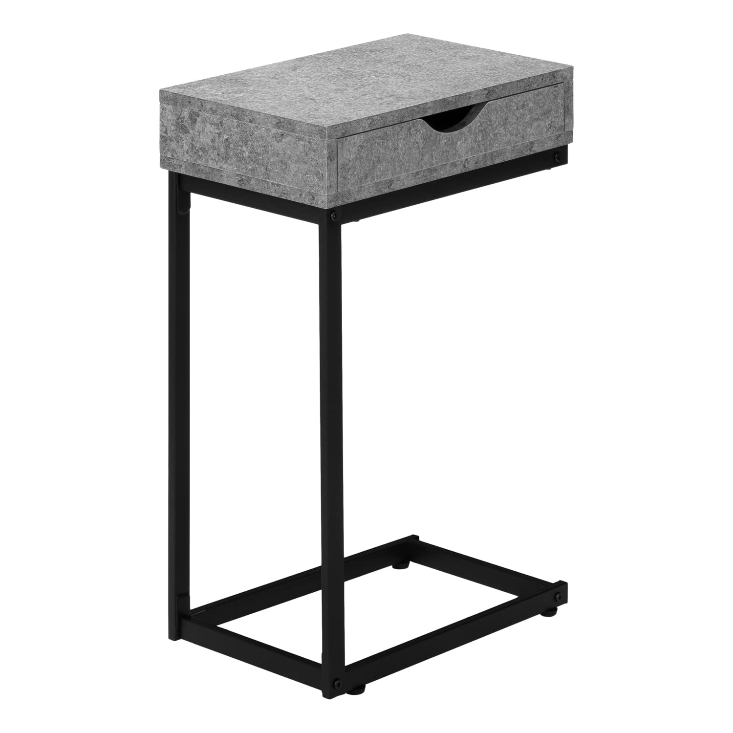 Monarch Specialties 3603, C-Shaped, End, Side, Snack, Storage Drawer, Living Room, Bedroom, Laminate, Contemporary, Modern Accent Table-Grey Stone-Look/Black Metal, 16&quot; L X 10.25&quot; W X 24.5&quot; H
