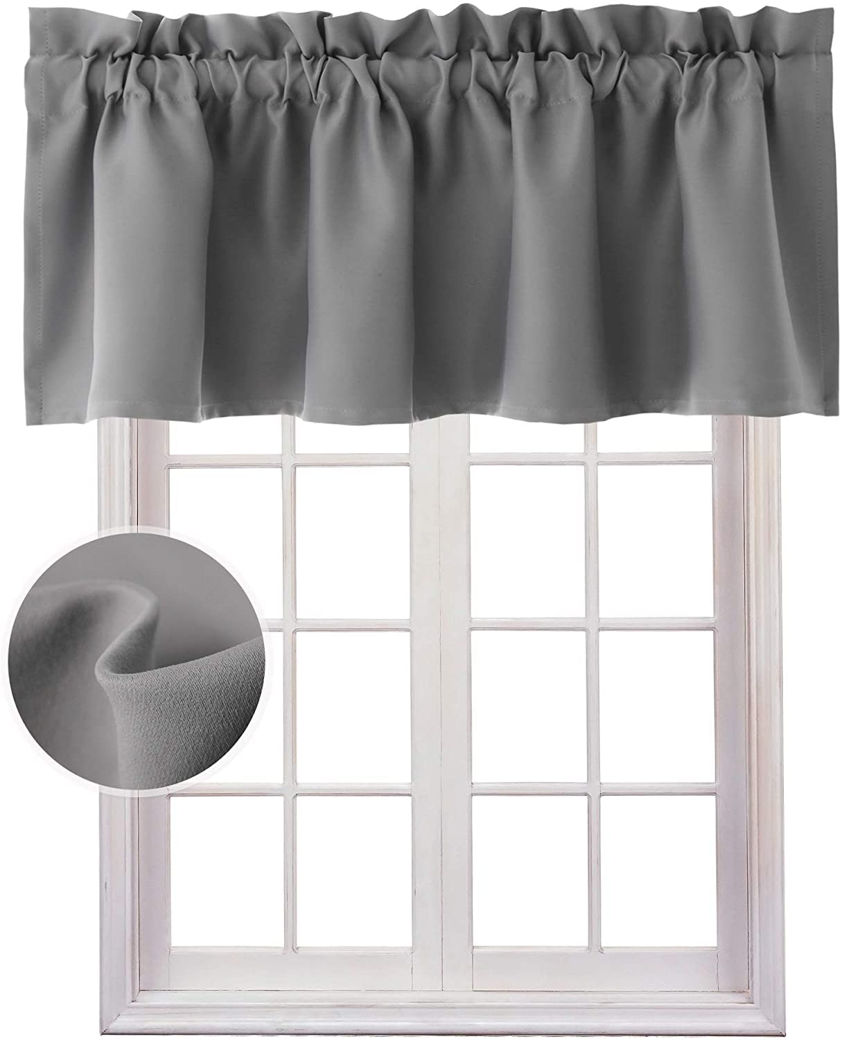 Hiasan Valance Curtains For Kitchen Blackout Thermal Insulated Solid Window Curtain Valance, Grey, 42 X 12 Inches, 1 Panel