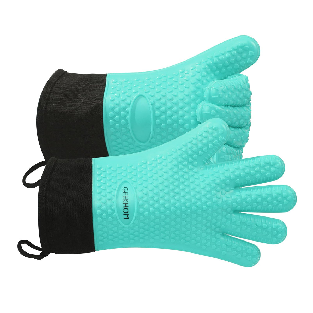 Geekhom Bbq Gloves, Grilling Gloves Heat Resistant Oven Gloves, Kitchen Silicone Oven Mitts, Long Waterproof Non-Slip Pot Holder