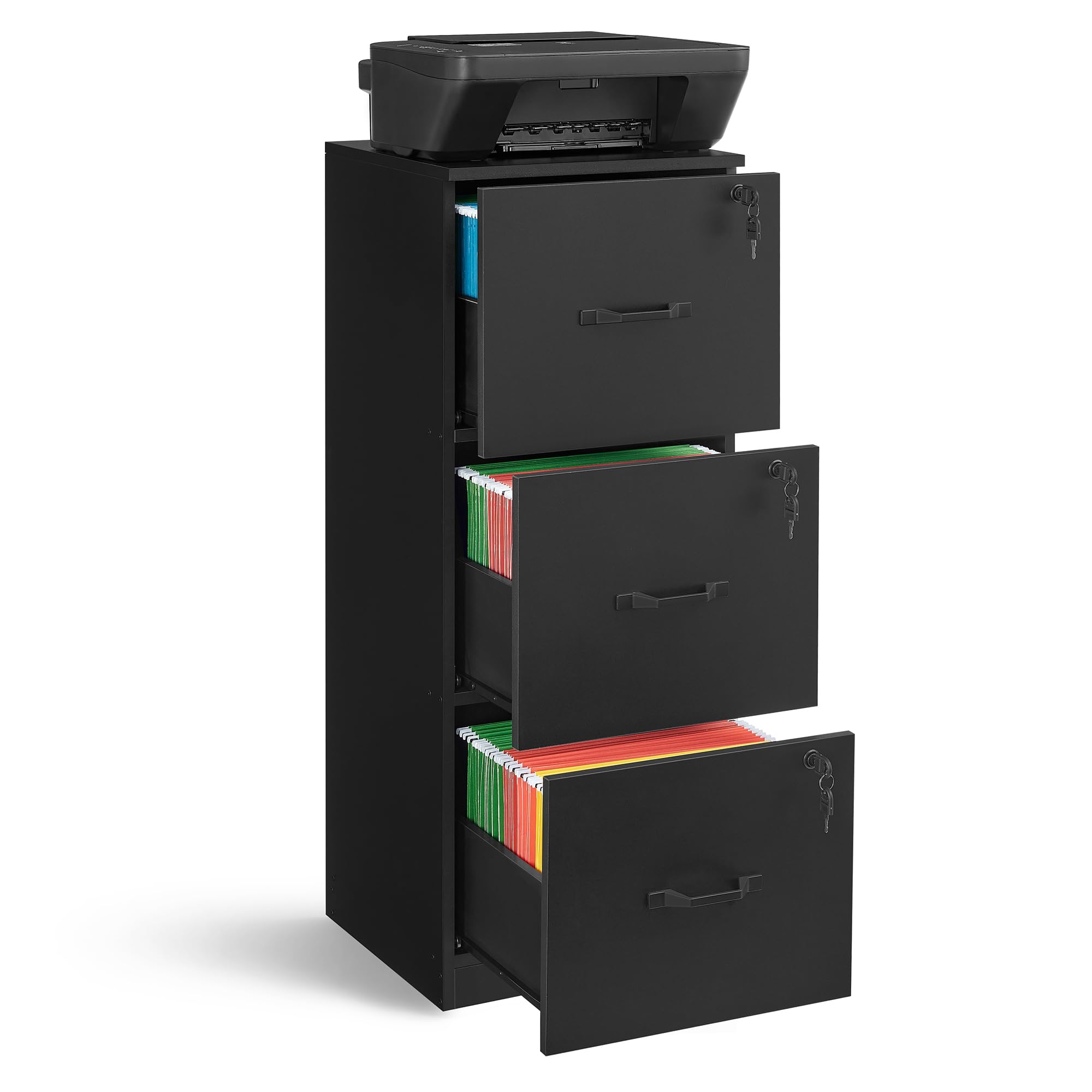 VASAGLE 3-Drawer Vertical File Cabinet, Filing Cabinet for Home Office, Printer Stand, with 3 Lockable Drawers, Adjustable Hangi