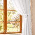 Homemonde Cotton Sheer Solid Curtains Door 7 Feet Sun Light Filtering Solid Curtain With Rod Pocket, Both Sides Pompoms, Pack Of