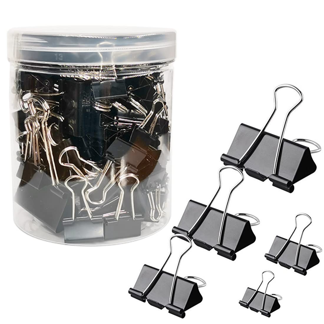 Otylzto 120Pcs Binder Clips Assorted Size, Office Clips With Clear Storage Container, Bulldog Clips, Paper Clips, Office Supplie