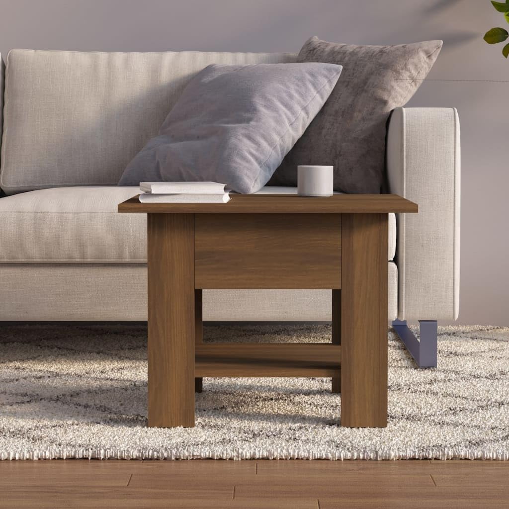 vidaXL Engineered Wood Coffee Table - Square Brown Oak Table with Storage Shelf, Modern Design