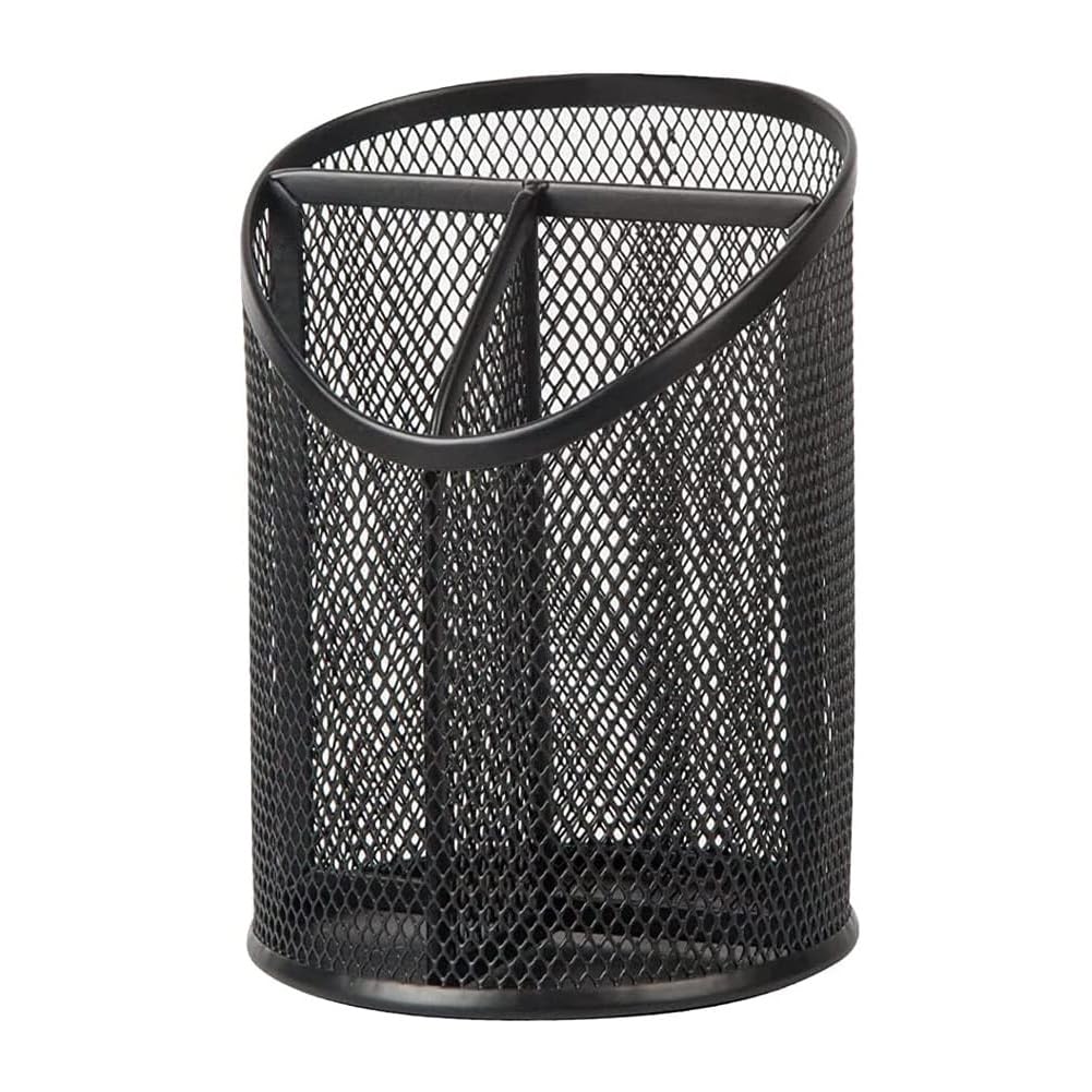 Akoak Metal Net Pen Holder, Black 3 Compartments Pencil Organizer, Makeup Brush Organizer, For Office, Home, School, Desktop Org