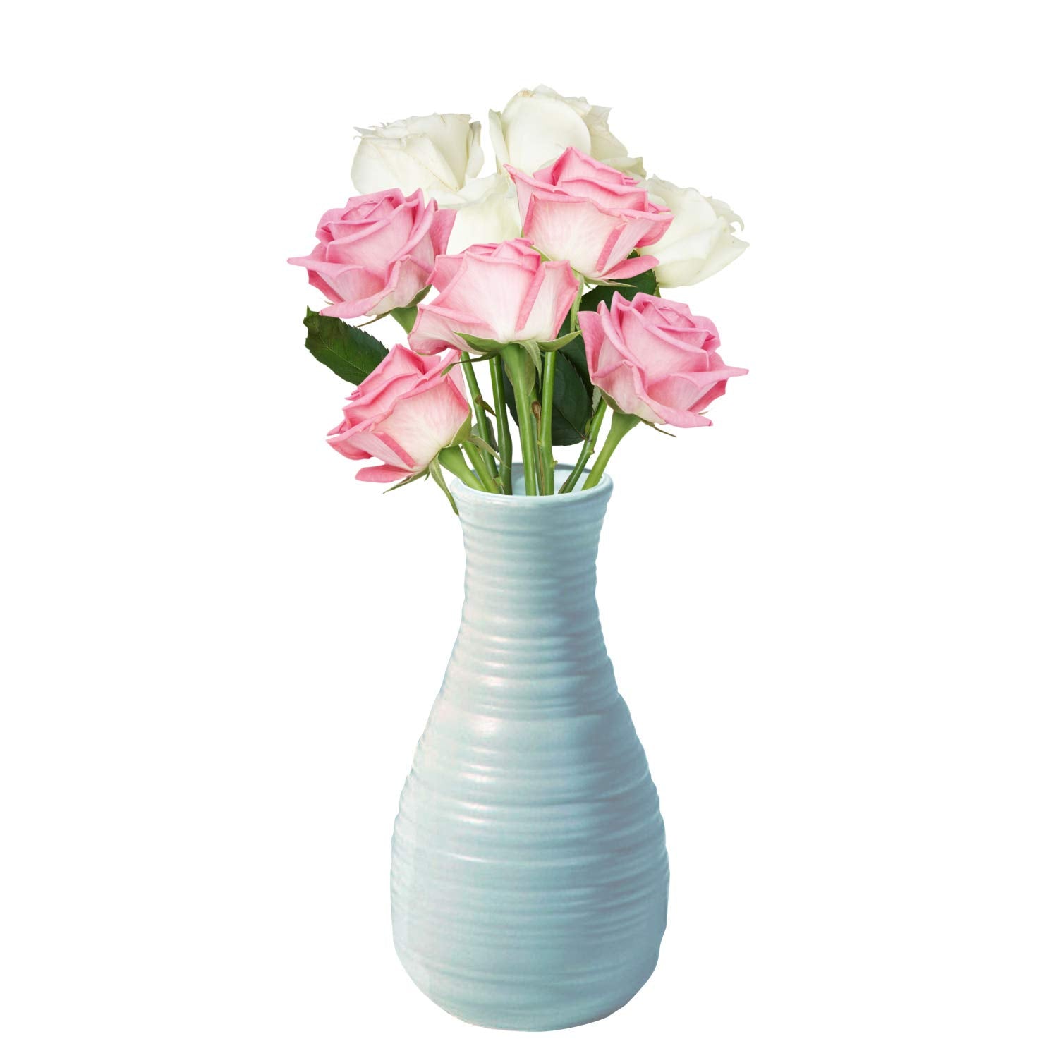 Unbreakable Vase for Flowers, Ceramic Look Plastic Vase for Home Decor, Living Room, Table (Seashell Blue)