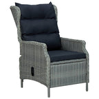vidaXL 7 Piece Patio Dining Set with Reclining Chairs and Glass Tabletop - Outdoor Garden Furniture Set in Light Gray PE Rattan and Black Cushions
