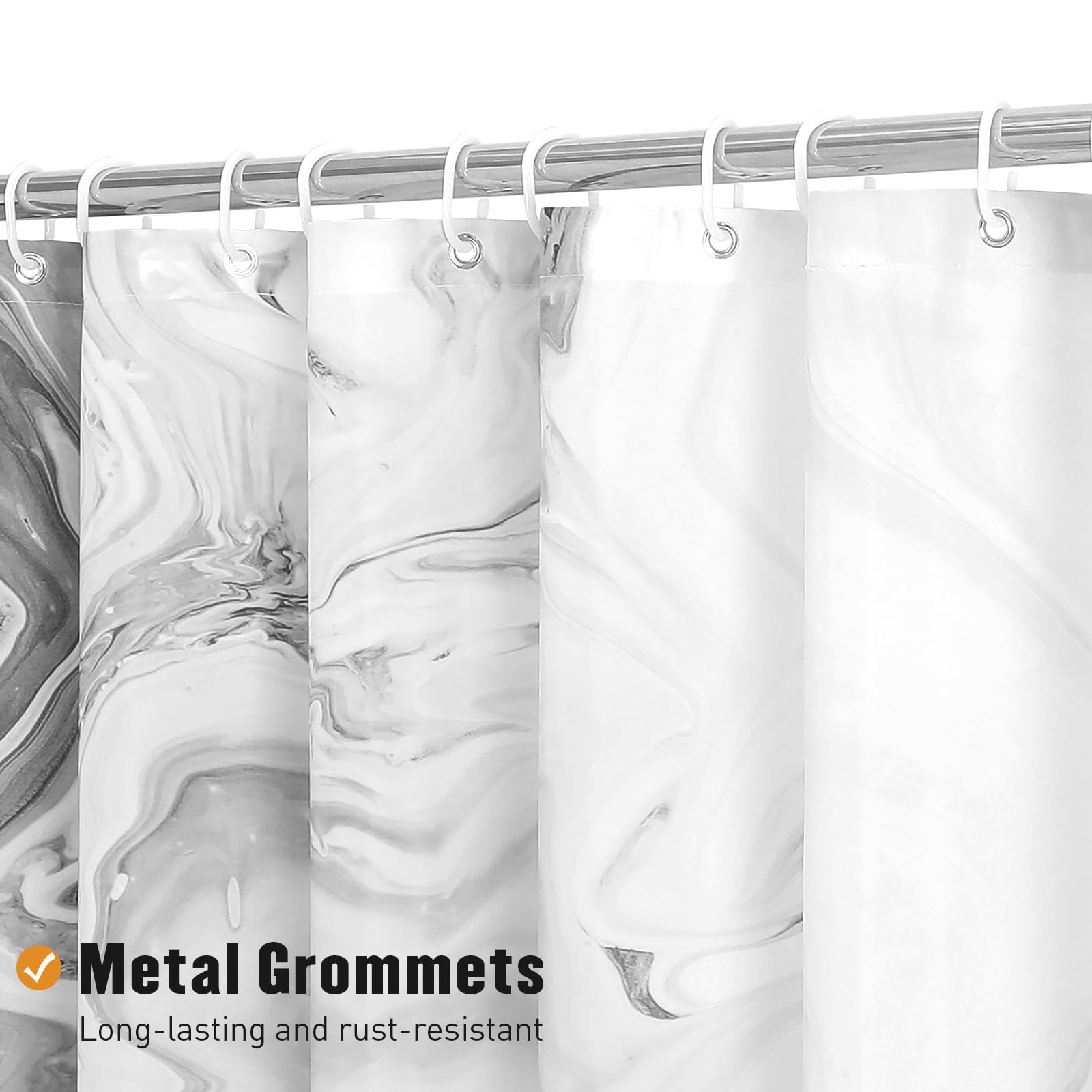 Mitovilla Grey Marble Extra Long Shower Curtain Set 72 X 84, Modern Ombre 84 Inch Xl Shower Curtains For Chic Bathroom Decor, Ab
