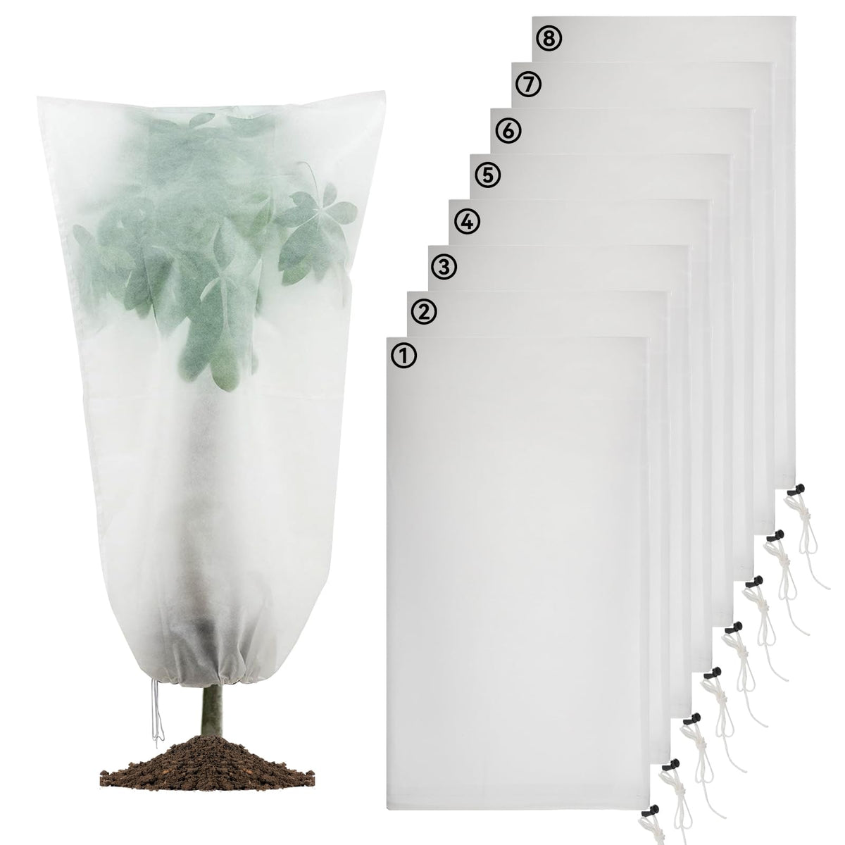 Anphsin Large 8Pcs Plant Covers Freeze Protection, 59'     35' Winter Plant Protection Bags With Drawstring, Shrub Covers Tree