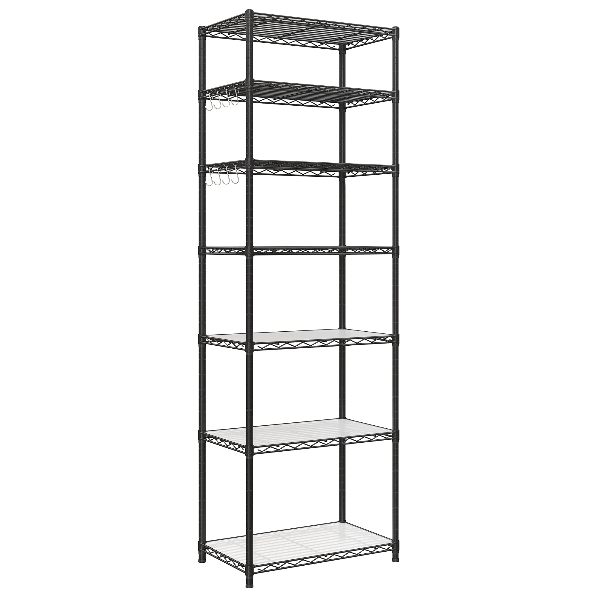 SONGMICS 7-Tier Storage Unit, Wire Shelving, Kitchen Metal Rack With Adjustable Shelves, Shelf Liners, 8 Hooks, for Garage, 13.4