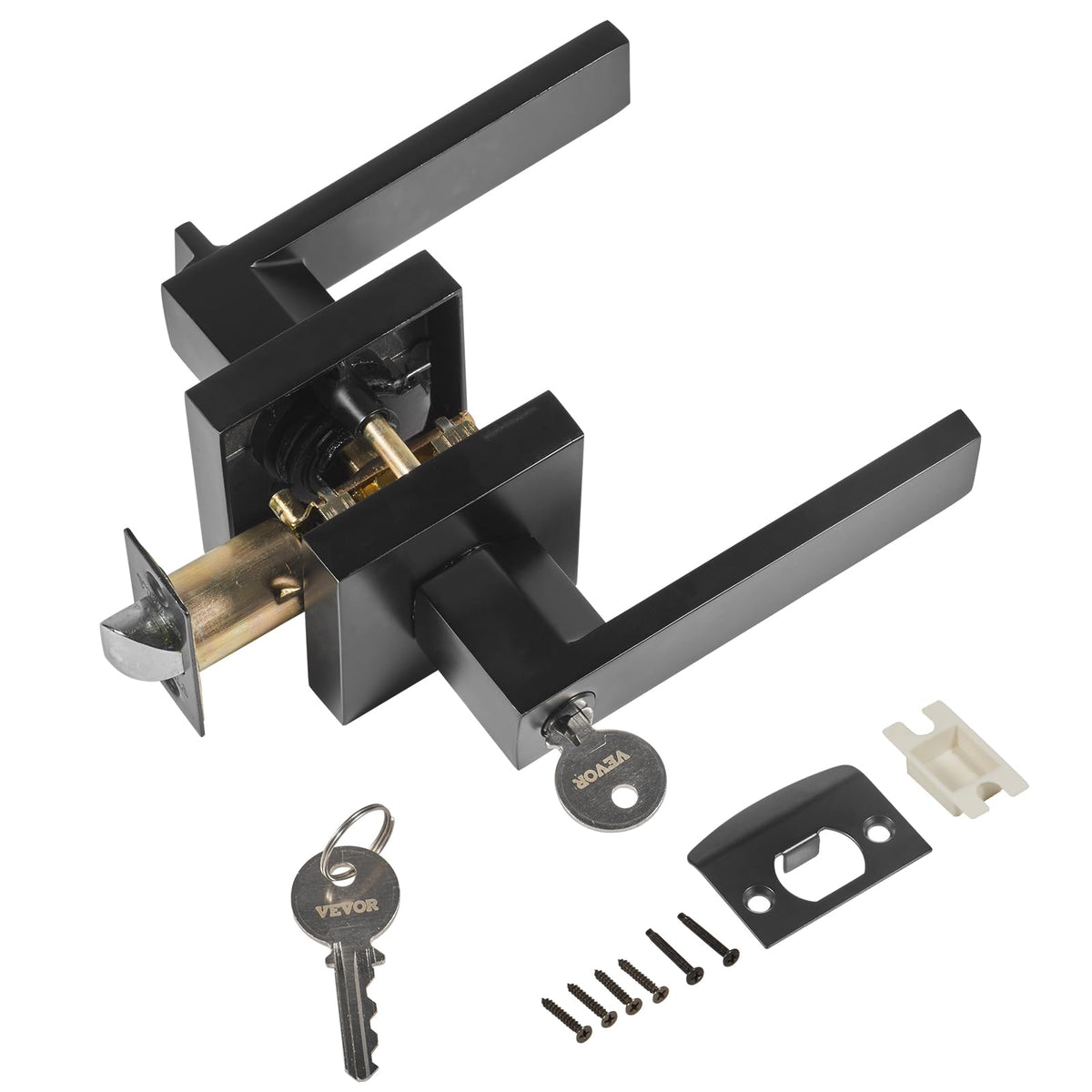 VEVOR Black Entry Lever Door Handle, 1 Pack Entry Knob, Lock and Key Locking Lever Set, Contemporary Square Door Lever, Reversib