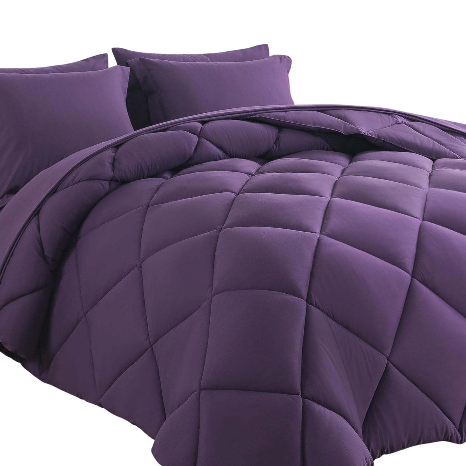 Cosybay Bed In A Bag Full Comforter Sets 7Pcs All Season Solid Down Alternative Bedding Sets Purple With Comforter, Pillow Shams