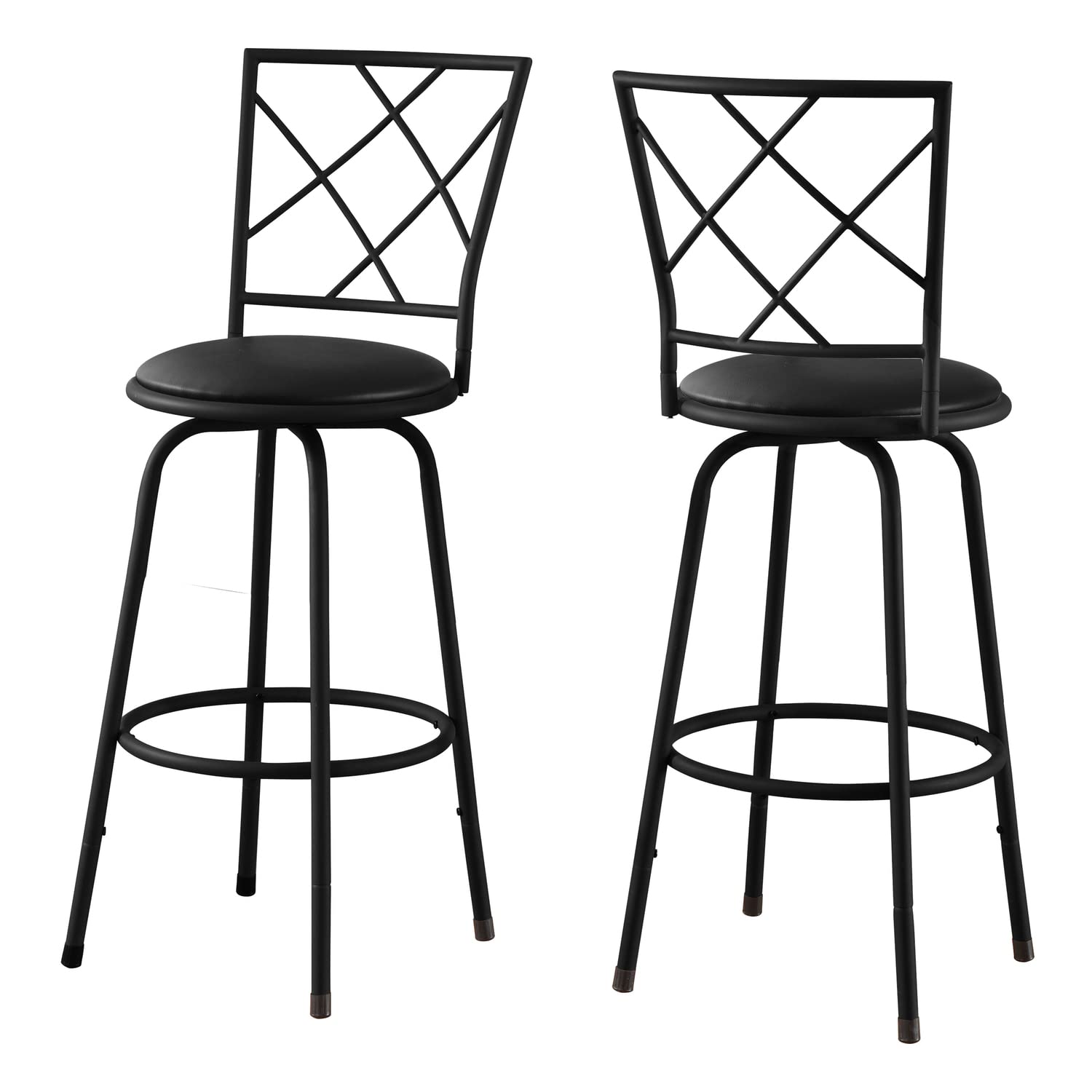 Monarch Specialties 2375 Stool, Set of 2, Swivel, Bar Height, Metal, Pu Leather Look, Black, Contemporary, Modern Barstool, 16' L x 16' W x 44' H