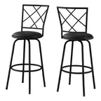 Monarch Specialties 2375 Stool, Set of 2, Swivel, Bar Height, Metal, Pu Leather Look, Black, Contemporary, Modern Barstool, 16' L x 16' W x 44' H