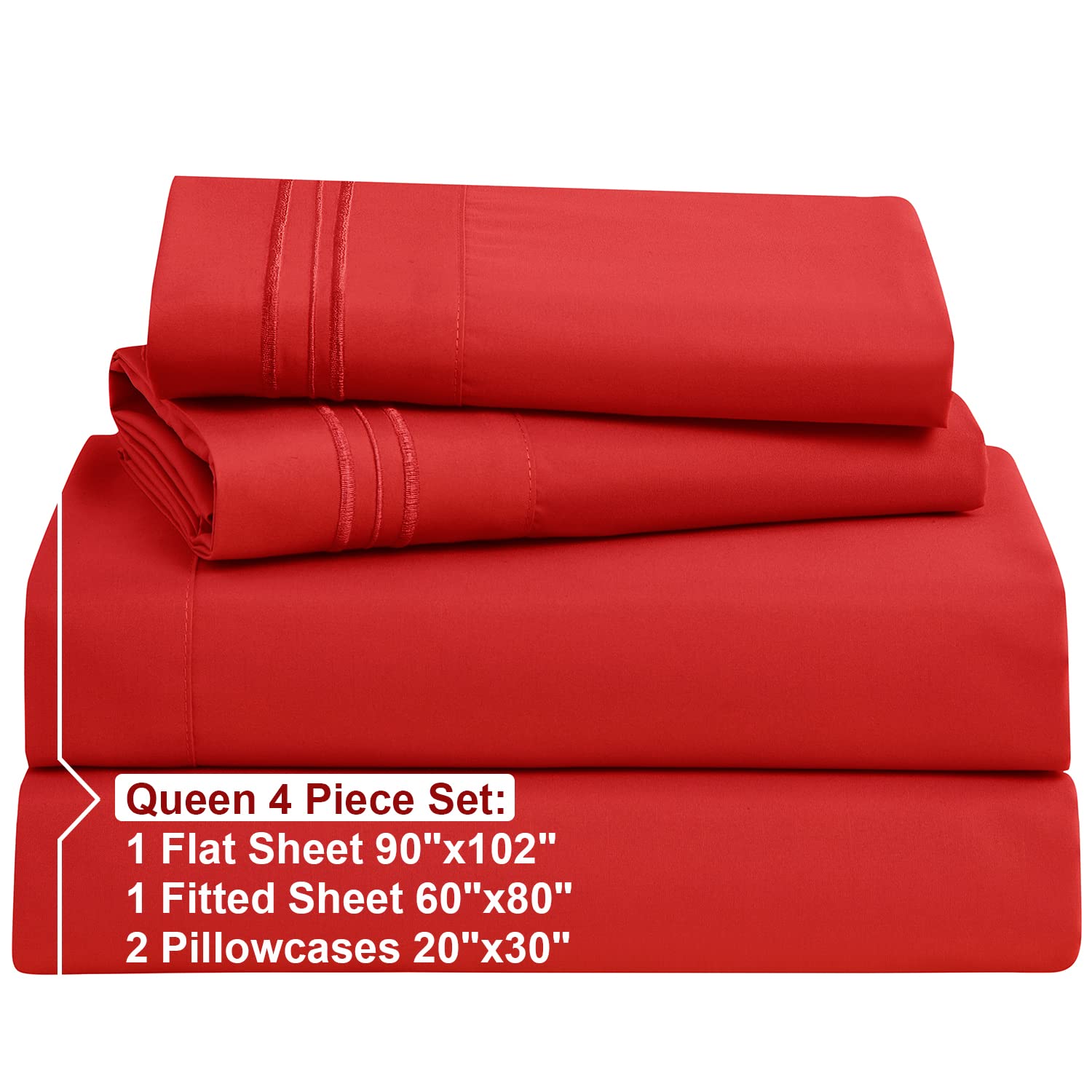 Nestl Queen Sheet Set - 4 Piece Bed Sheets For Queen Size Bed, Deep Pocket, Hotel Luxury, Extra Soft, Breathable And Cooling, Red Queen Size Sheets
