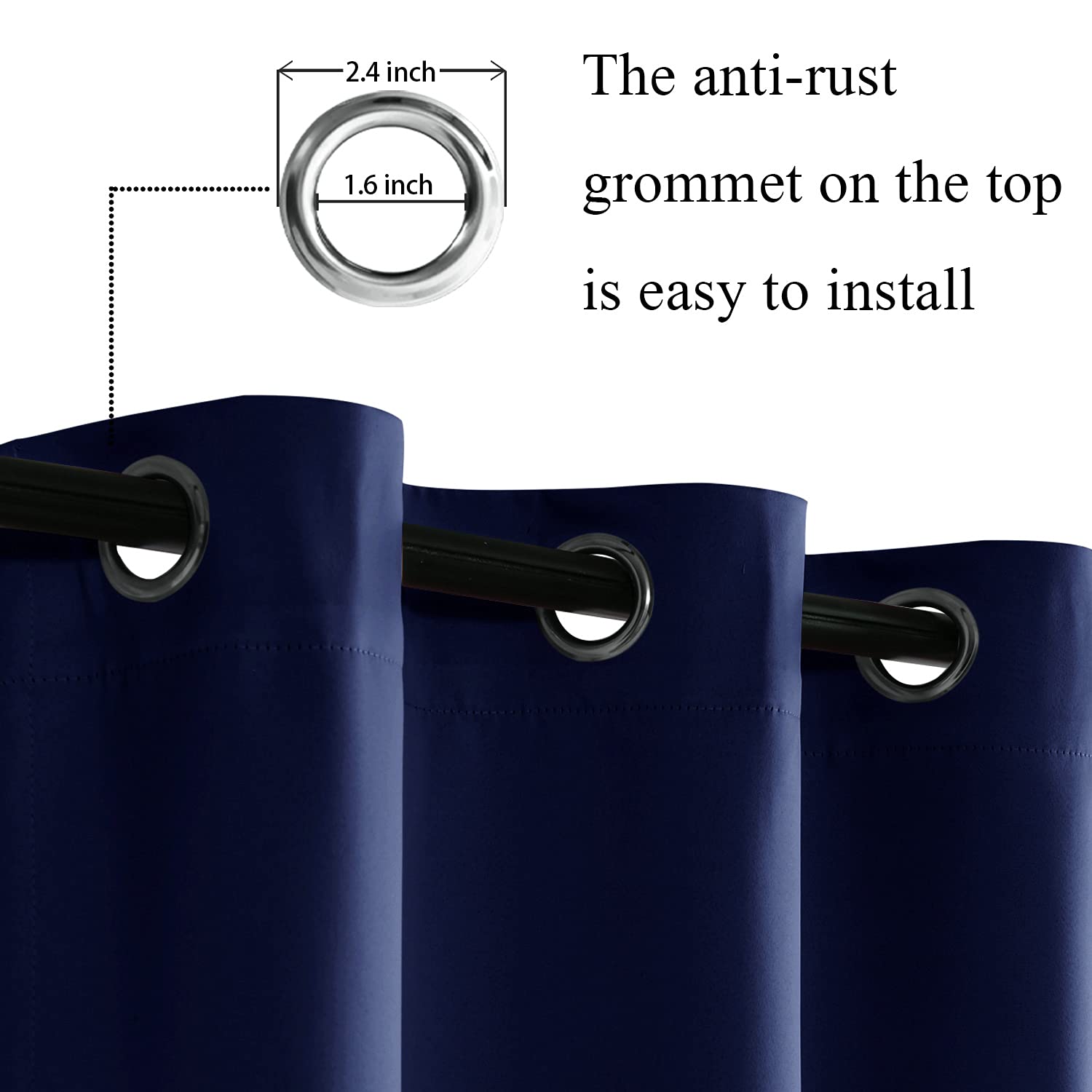 Jiuzhen Short Curtains Kitchen Half Window Blackout Curtains With Tiebacks For Baseroom Shadows, Grommet Curtains For Living Room, Set Of 2 Window Curtain Panels, 52 X 36 Inch Length,Navy Blue