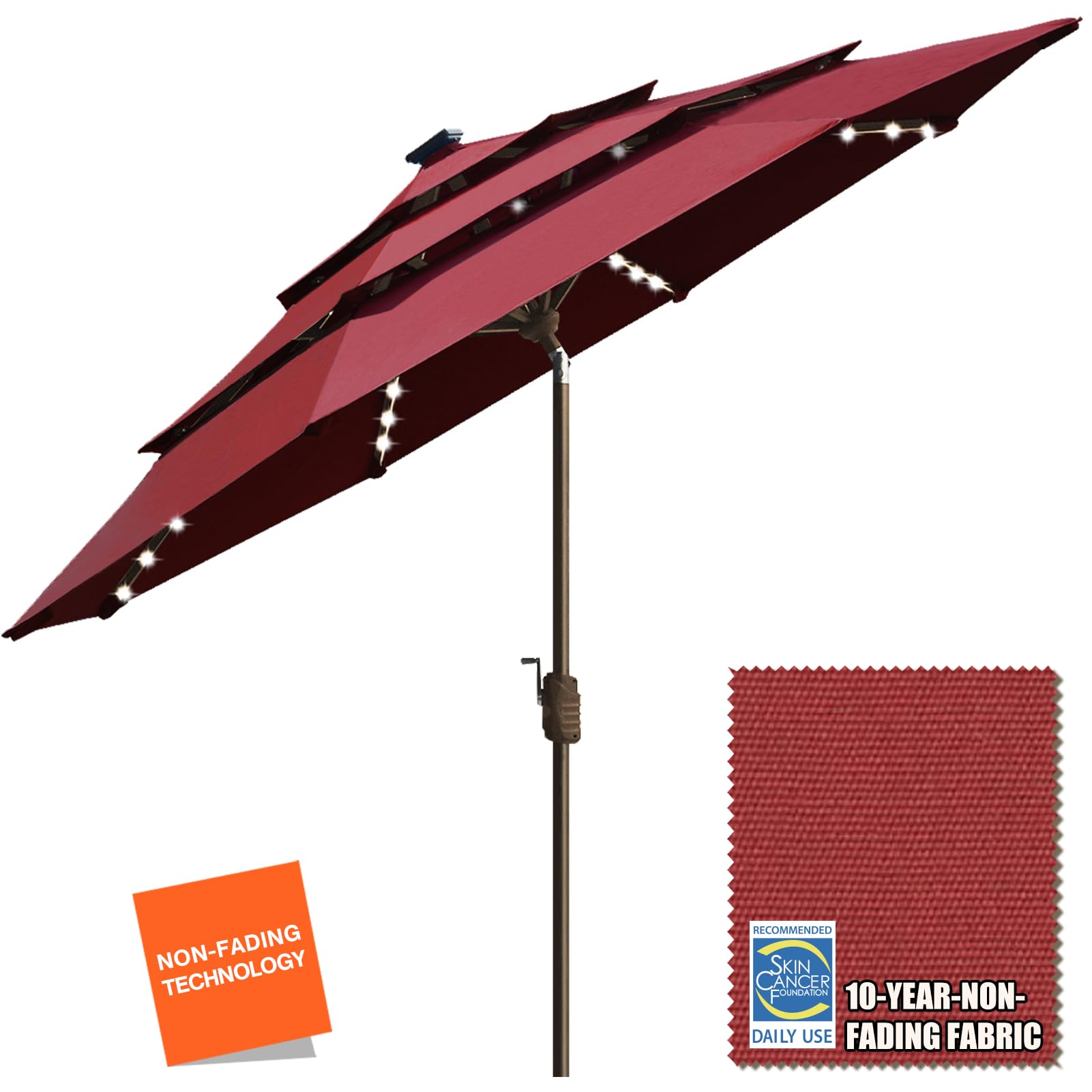 Eliteshade Usa 10-Year-Non-Fading Solar 9Ft 3 Tiers Market Umbrella With 80 Led Lights Patio Umbrellas Outdoor Table With Ventil