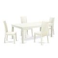 East West Furniture LGIP5-LWH-W 5 Piece Dining Room Table Set Includes a Rectangle Kitchen Table with Butterfly Leaf and 4 Dining Chairs, 42x84 Inch, Linen White