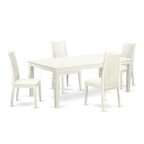 East West Furniture LGIP5-LWH-W 5 Piece Dining Room Table Set Includes a Rectangle Kitchen Table with Butterfly Leaf and 4 Dining Chairs, 42x84 Inch, Linen White