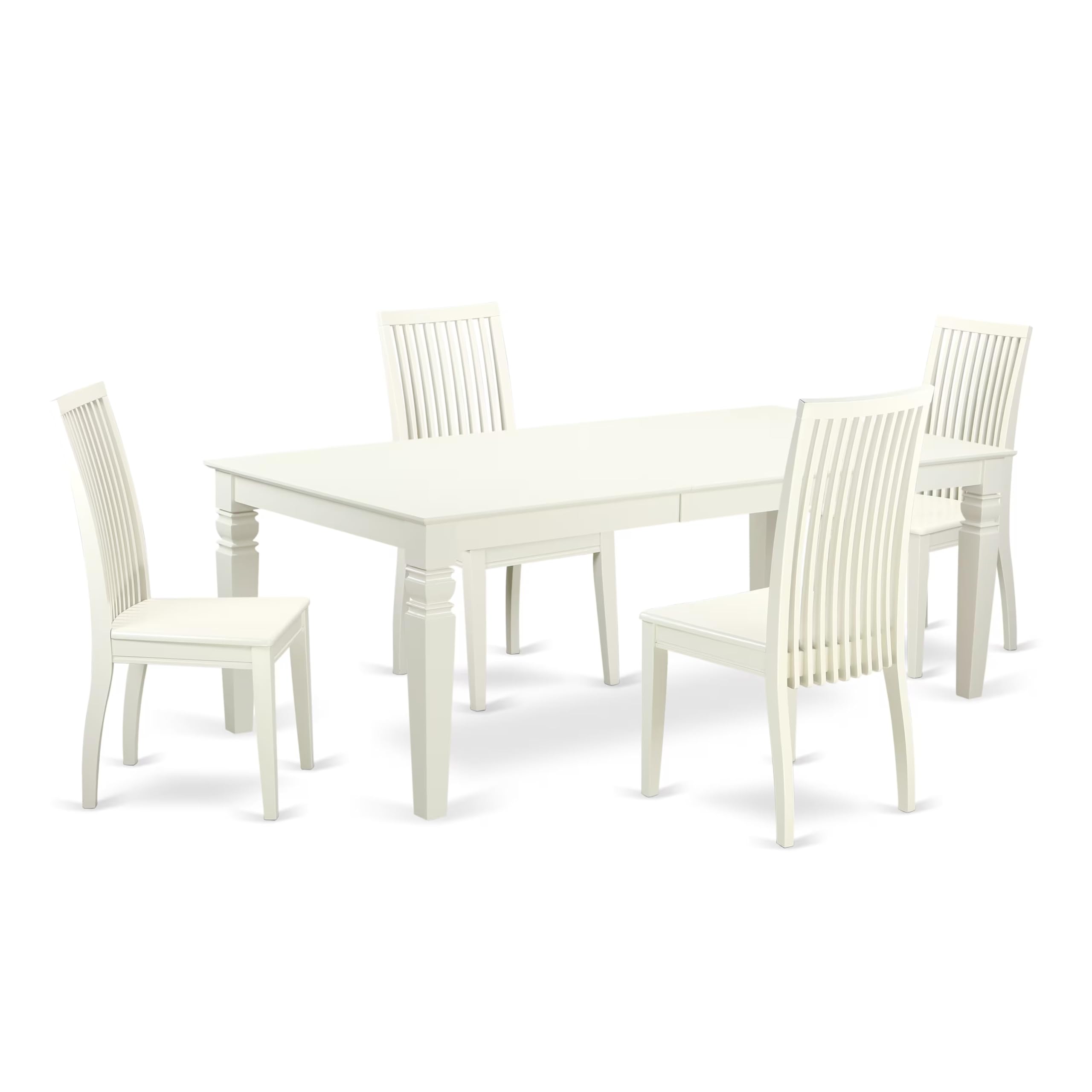 East West Furniture LGIP5-LWH-W 5 Piece Dining Room Table Set Includes a Rectangle Kitchen Table with Butterfly Leaf and 4 Dining Chairs, 42x84 Inch, Linen White