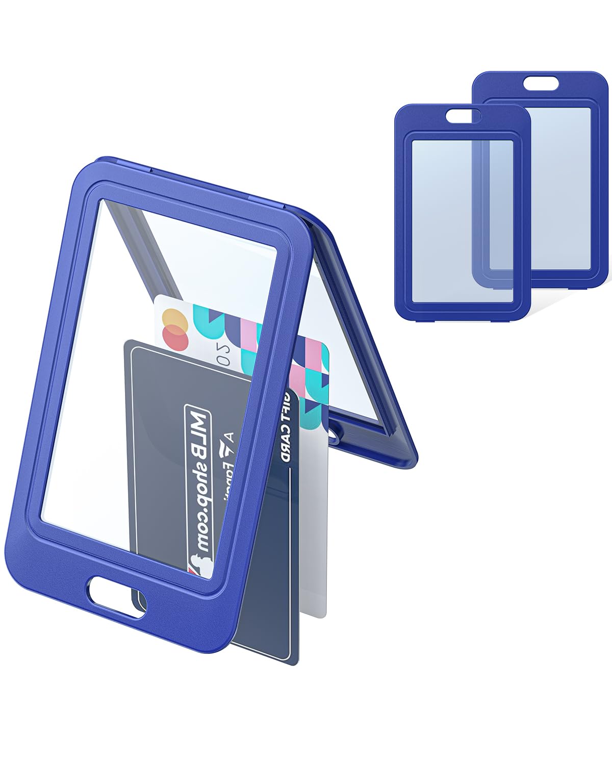 Uniclife 3 Pack Id Badge Holder With Double-Sided Windows Vertical Hard Plastic Case Blue Card Protector Pouch For Office School