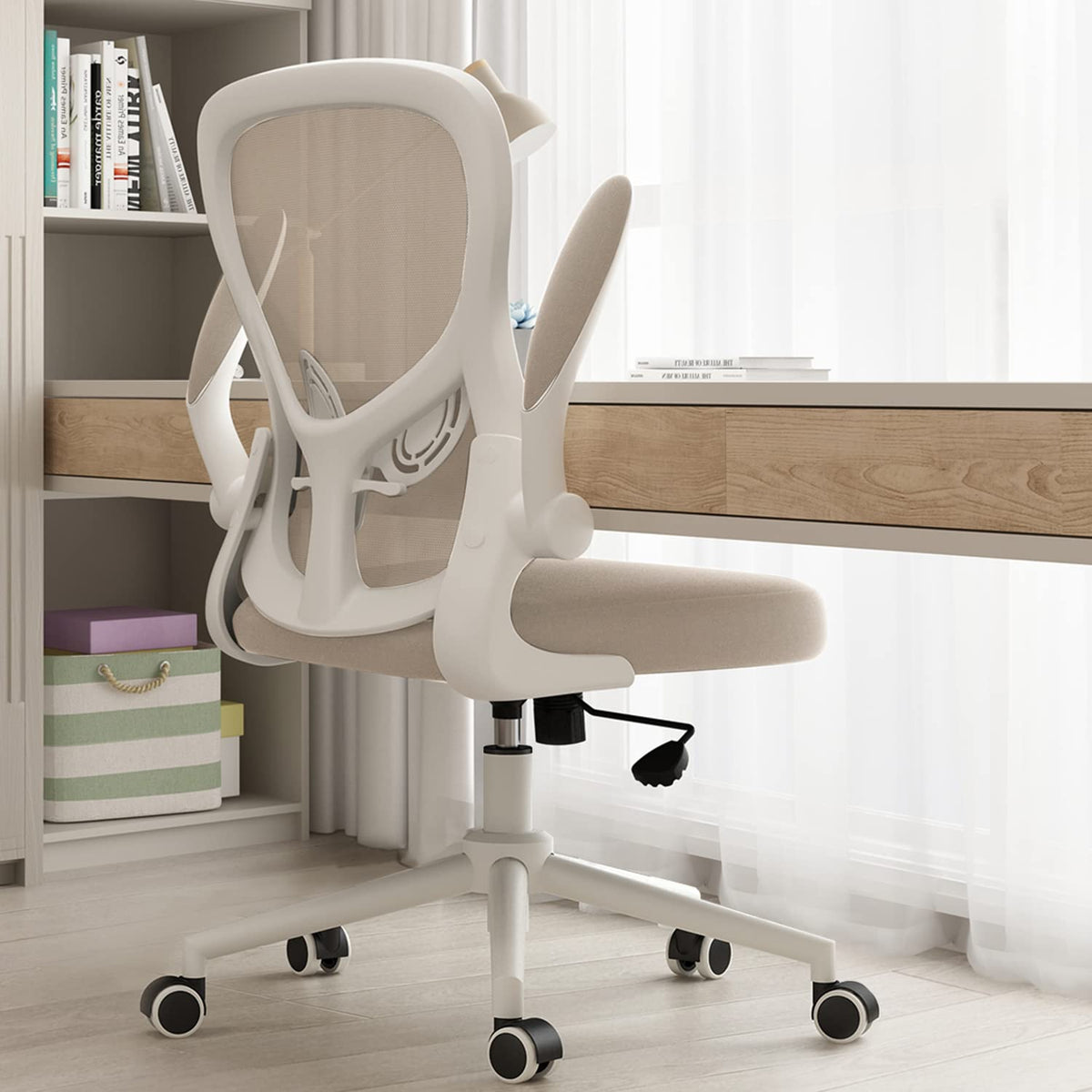Hbada Ergonomic Office Chair Work Desk Chair Computer Breathable Mesh Chair With Adjustable Lumbar Support And Flip-Up Arms, Gray