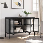 vidaXL Modern Sideboard in Black - Steel and Fluted Glass Construction with Adjustable Shelf and Bottom Levelers - 41.3"x13.8"x27.6"
