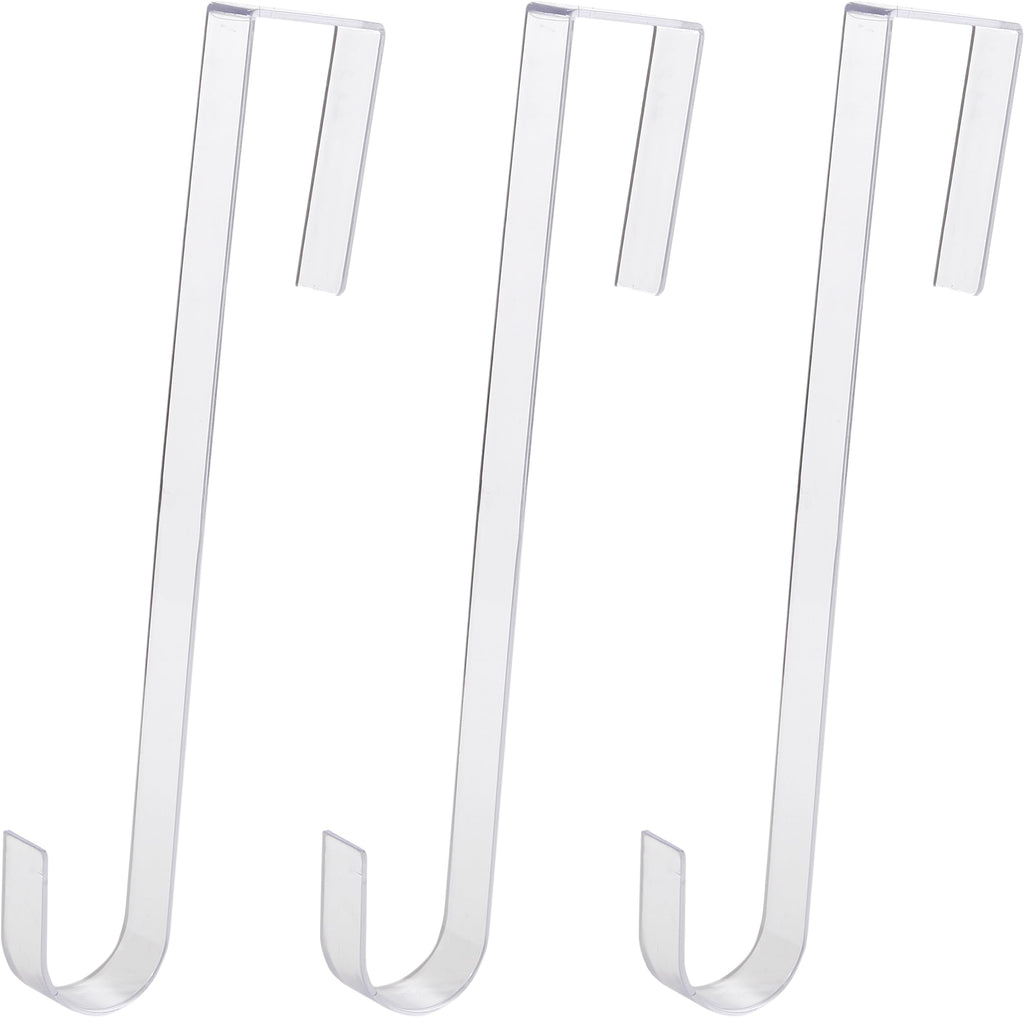 Non Scratch 100% Clear 12in Wreath Hanger 3Pk. Slim Christmas Wreaths Holders for Hanging Fall Halloween Decorations Over Front 