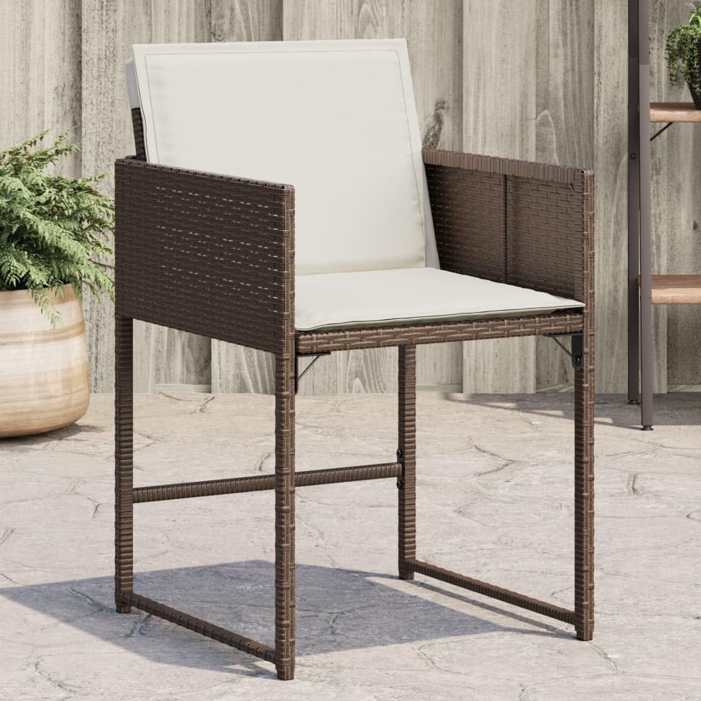 vidaXL Patio Chairs with Cushions - 4 Pcs Brown Poly Rattan Outdoor/Garden Furniture with Foldable Flap Backrest, Cushions and Washable Covers