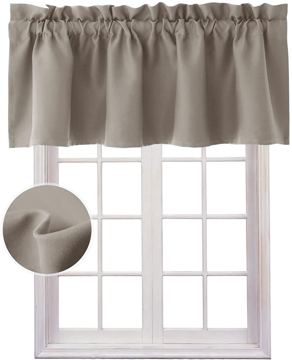 Hiasan Valance Curtains For Kitchen Blackout Thermal Insulated Solid Window Curtain Valance, Taupe, 52 X 18 Inches, 1 Panel