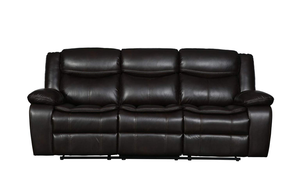 HomeRoots 86' Brown Leather Match and Black Reclining Sofa