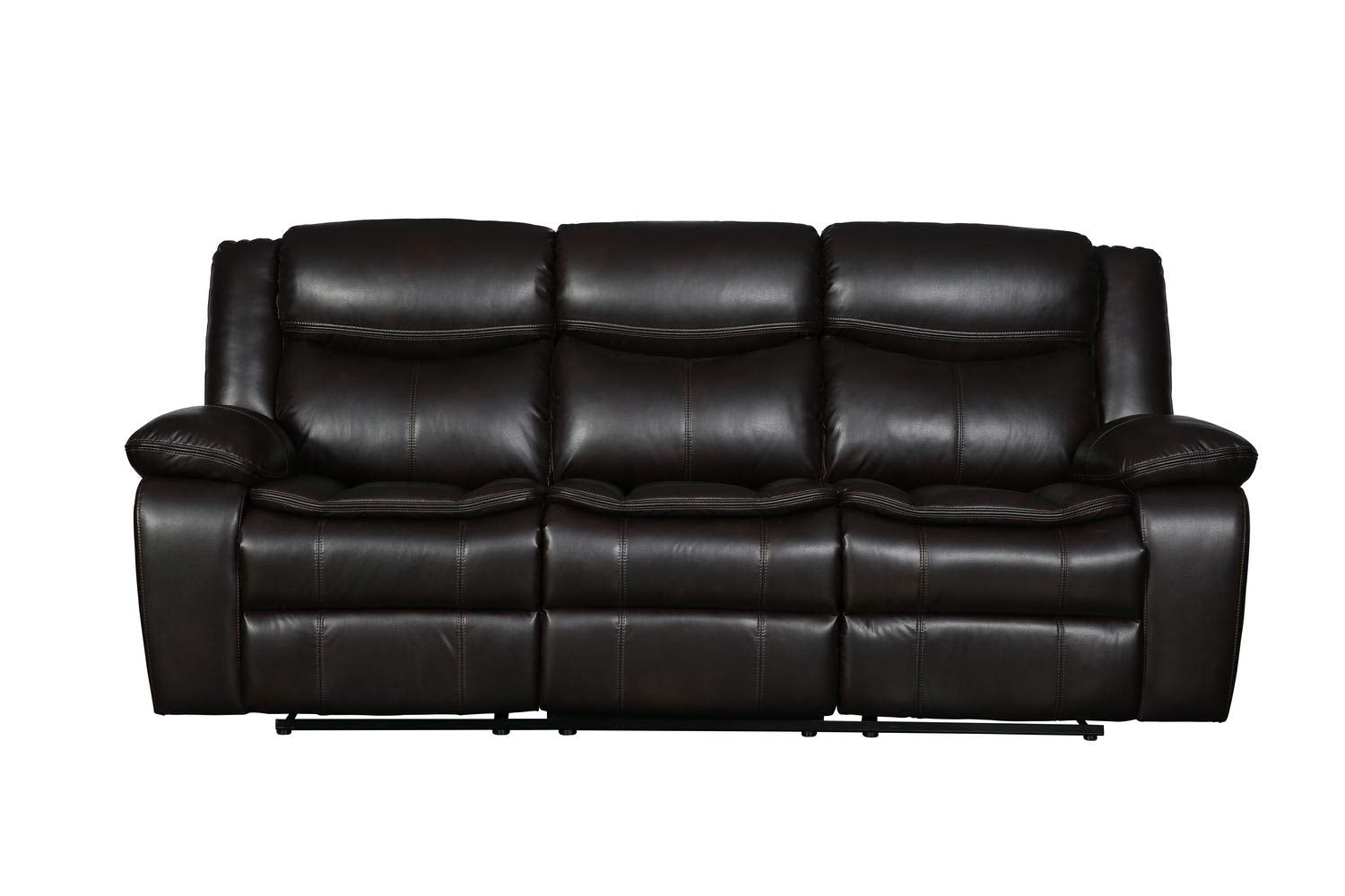 HomeRoots 86' Brown Leather Match and Black Reclining Sofa