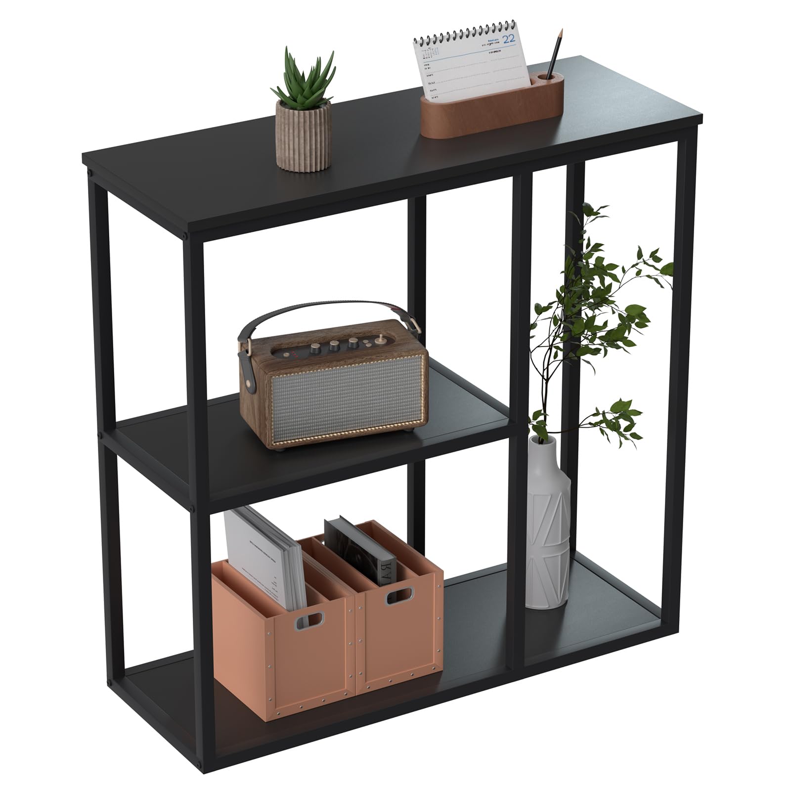 WOHOMO Console Table, 12 Narrow Entryway Table for Living Room, 31.5 x 31.5 Black Industrial Sofa Table with 3-Tier Storag