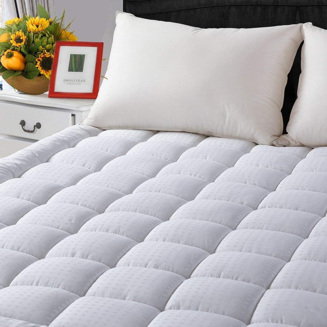 Leisure Town Mattress Pad Twin Size Soft Cotton Mattress Cover,Quilted Fitted Mattress Topper With Deep Pocket Fits 8-21 Inch Ma