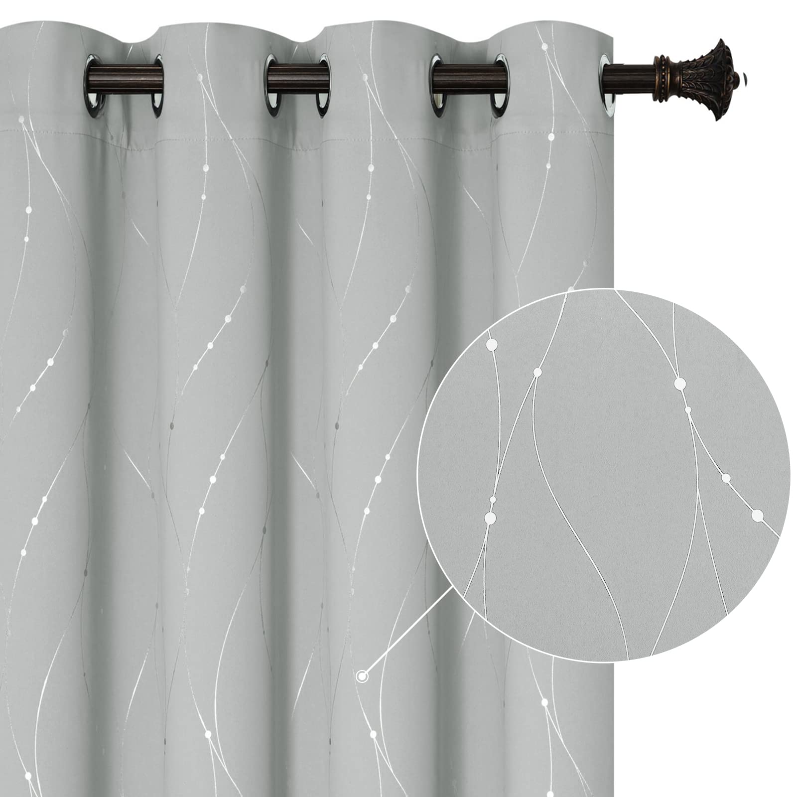 Buhua Blackout Curtains Foil Print Grommet Drapes, Room Darkening Thermal Insulated Curtains, Noise Reducing Blackout Curtain Fo