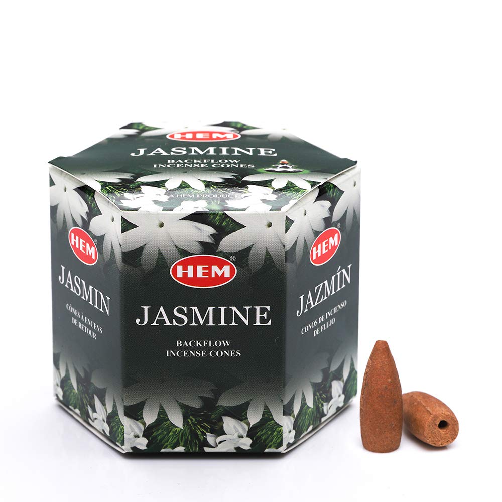 HEM Jasmine Backflow Brown Incense Cones | Long Lasting Aroma for Positivity & Pure Air | Wood Powder | Aromatherapy for Stress 