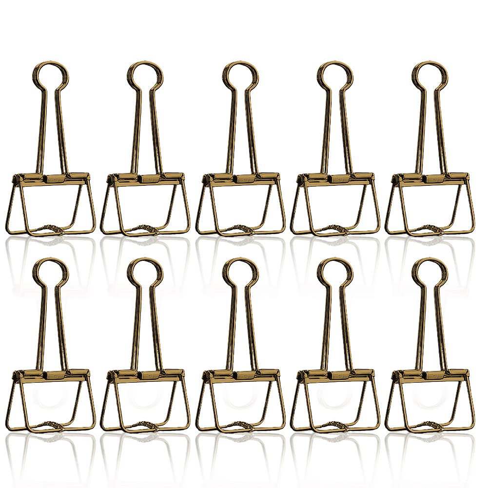 Lxnoap Color Hollow Out Paper Binder Clip Invoice Bill Clip Office Supplies Pack Of 10 (M, Bronze)