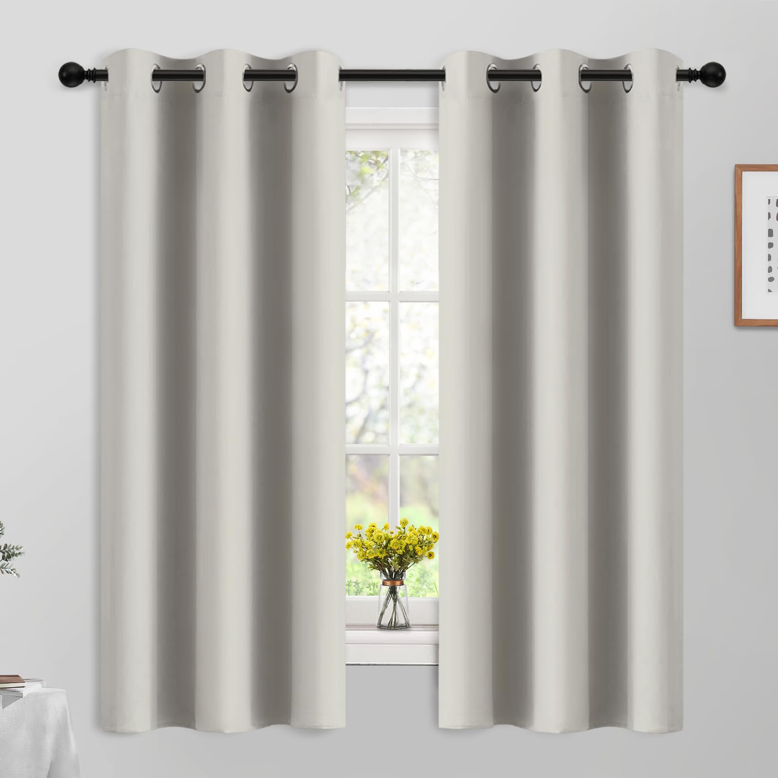 Yakamok Blackout Curtains Room Darkening Thermal Insulated Grommet Top Window Curtains For Living Room, 42 X 63 Inch, Light Beig