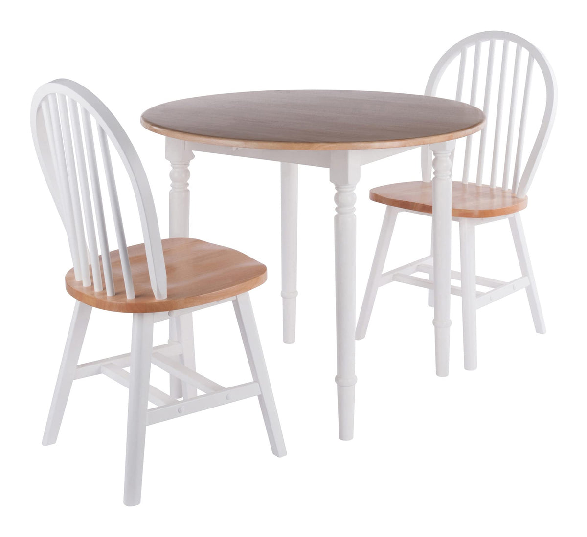 Sorella 3-Pc Drop Leaf Dining Table with Windsor Chairs - Natural and White