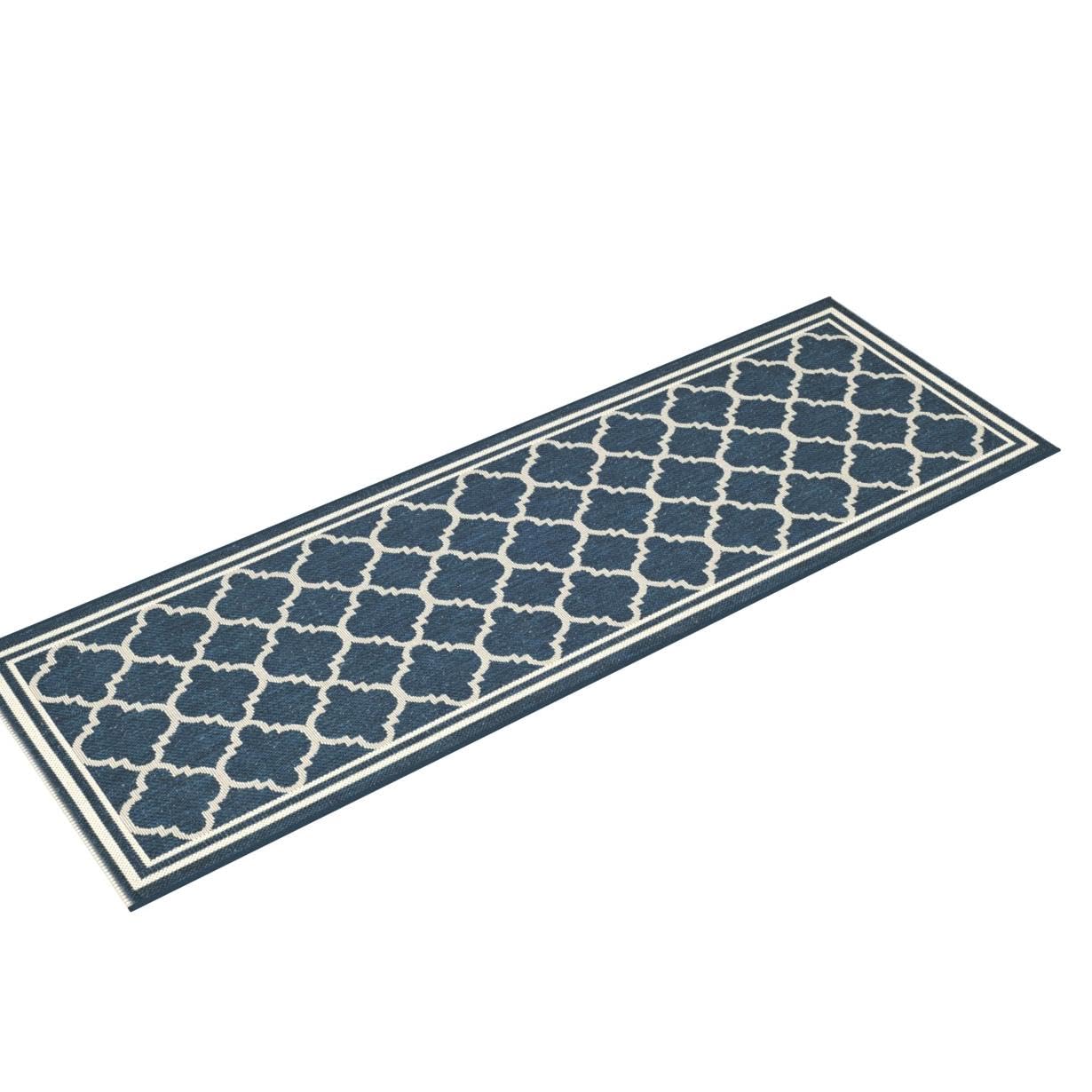 Safavieh Courtyard Collection 2'3' X 14' Navy/Beige Cy6918 Trellis Indoor/ Outside Waterproof Easy Cleansingpatio Backyard Mudroom Runner Mat