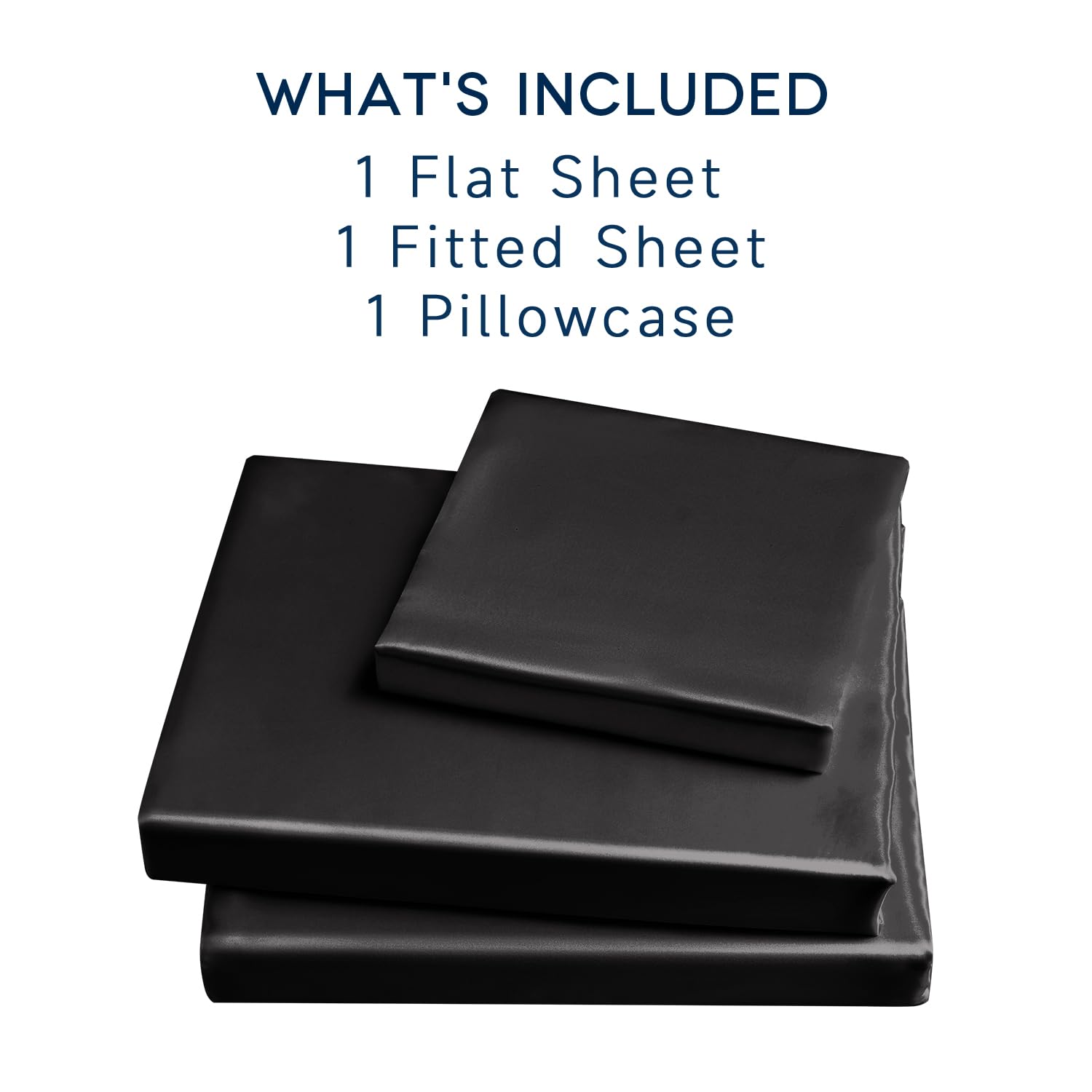 Golal Satin Sheets Twin Size - 3 Pieces Luxury Silky Soft Bed Sheets For Kids, Wrinkle-Free Black Satin Silk Sheet Set With 1 Deep Pocket Fitted Sheet, 1 Flat Sheet, 1 Pillow Case