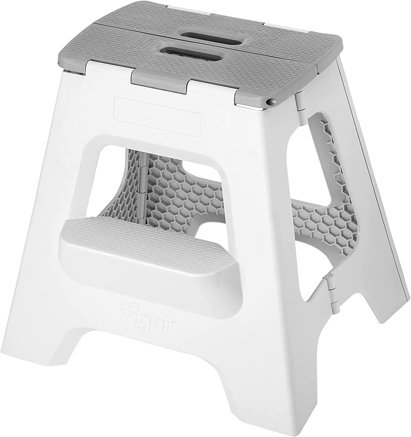 Vigar Compact Step Stool Foldable for Adults and Kids, Two-Step Stool, 16-inch, Lightweight Stool, 330 lb Capacity, Non-Slip Fol
